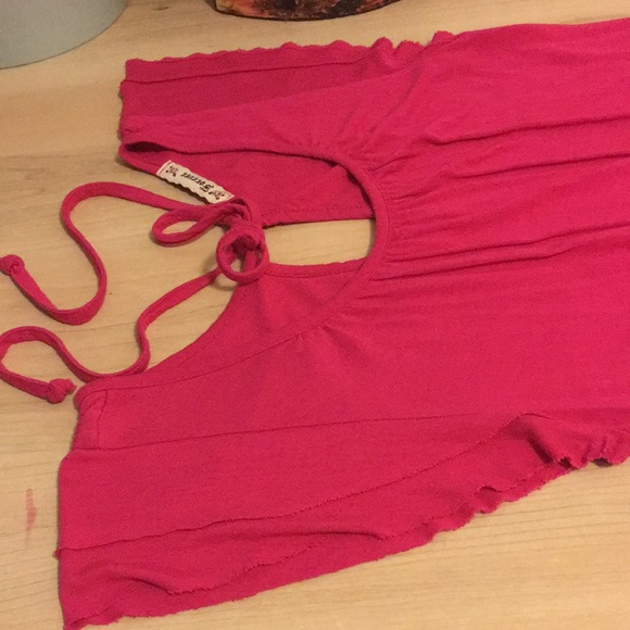 FOREVER USA made vintage Hot pink 100% Modal SOFT Back Tie banded waist tunic S - Picture 12 of 17